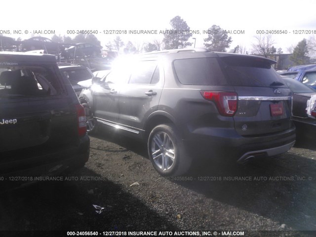 1FM5K7D84HGB90523 - 2017 FORD EXPLORER XLT GRAY photo 3