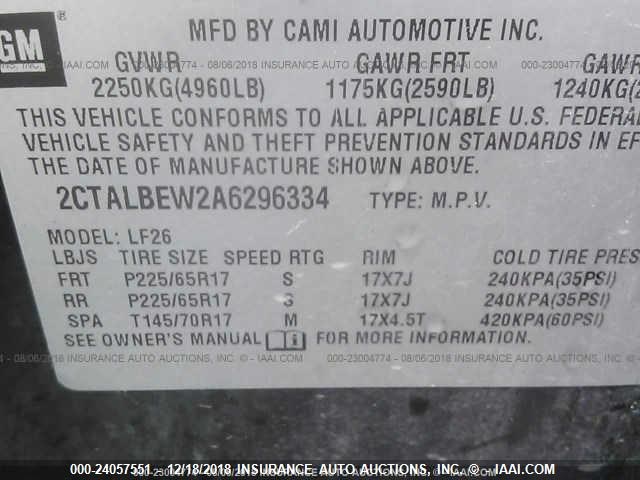 2CTALBEW2A6296334 - 2010 GMC TERRAIN SLE BLACK photo 9