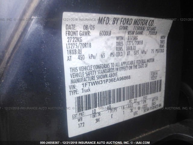 1FTWW31P36EA96868 - 2006 FORD F350 SRW SUPER DUTY Unknown photo 9