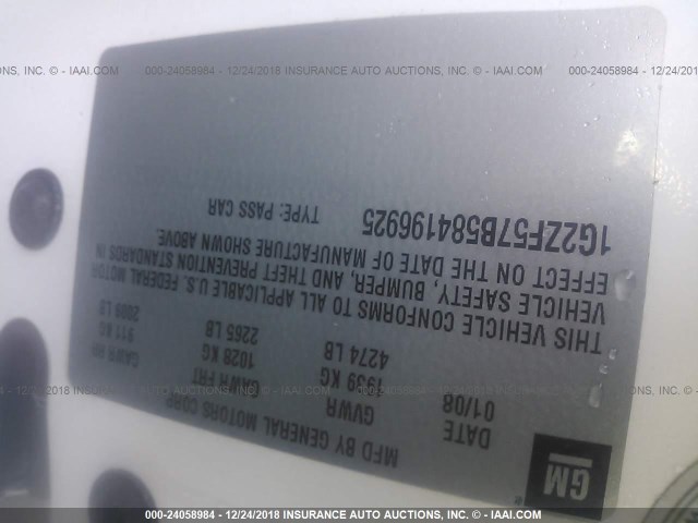 1G2ZF57B584196925 - 2008 PONTIAC G6 VALUE LEADER/BASE WHITE photo 9