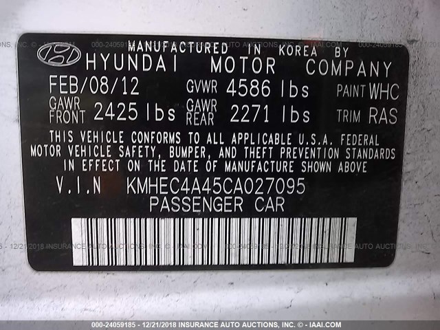 KMHEC4A45CA027095 - 2012 HYUNDAI SONATA HYBRID WHITE photo 9