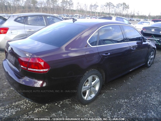 1VWBP7A37DC107294 - 2013 VOLKSWAGEN PASSAT SE MAROON photo 4