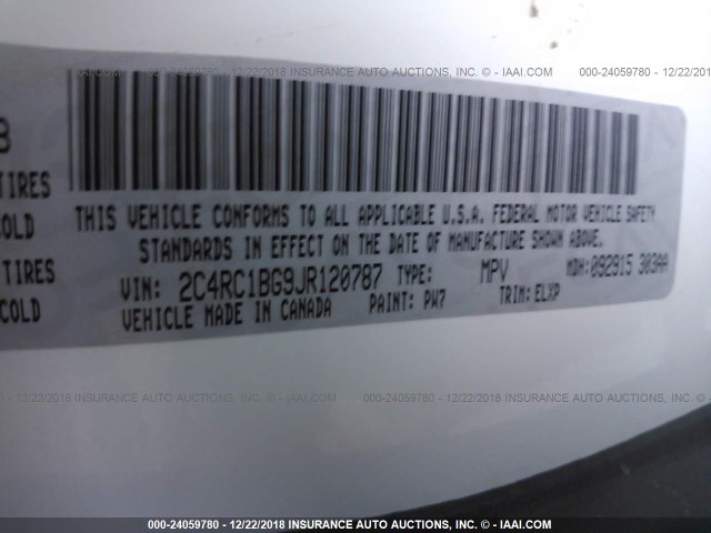 2C4RC1BG9JR120787 - 2018 CHRYSLER PACIFICA TOURING L WHITE photo 9