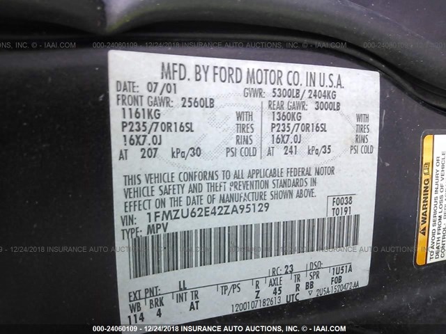 1FMZU62E42ZA95129 - 2002 FORD EXPLORER XLS BLUE photo 9