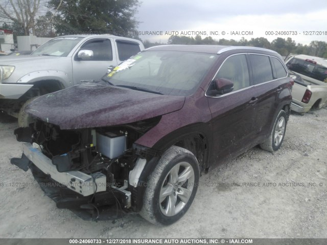 5TDYZRFH9HS227917 - 2017 TOYOTA HIGHLANDER LIMITED/LTD PLATINUM BURGUNDY photo 2