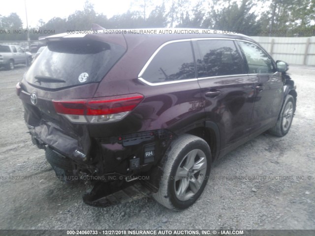 5TDYZRFH9HS227917 - 2017 TOYOTA HIGHLANDER LIMITED/LTD PLATINUM BURGUNDY photo 4