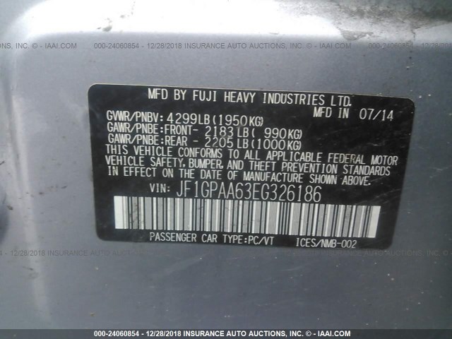 JF1GPAA63EG326186 - 2014 SUBARU IMPREZA SILVER photo 9