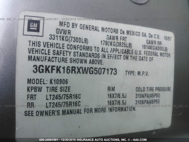 3GKFK16RXWG507173 - 1998 GMC SUBURBAN K1500 GOLD photo 9