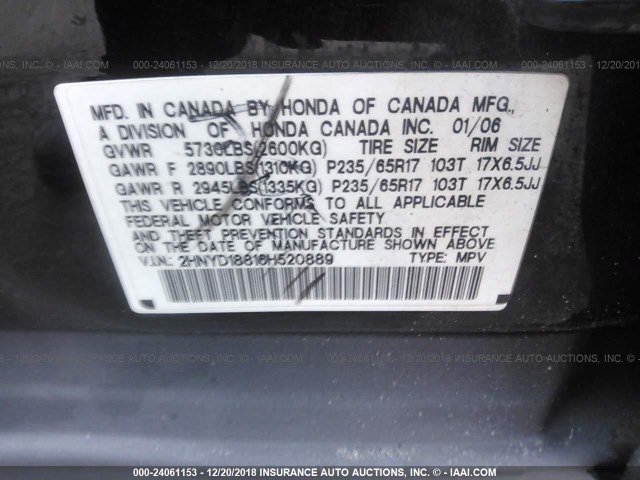 2HNYD18816H520889 - 2006 ACURA MDX TOURING BLACK photo 9