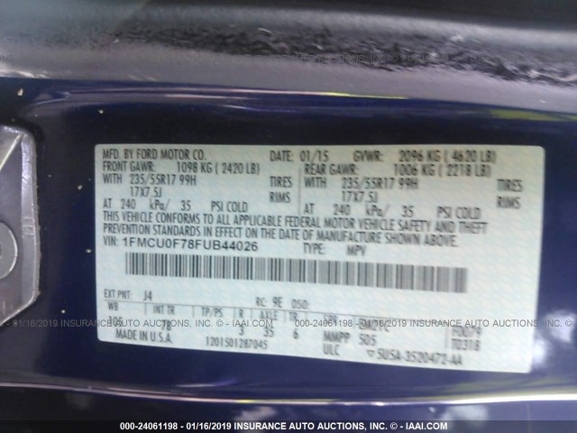 1FMCU0F78FUB44026 - 2015 FORD ESCAPE S BLUE photo 9
