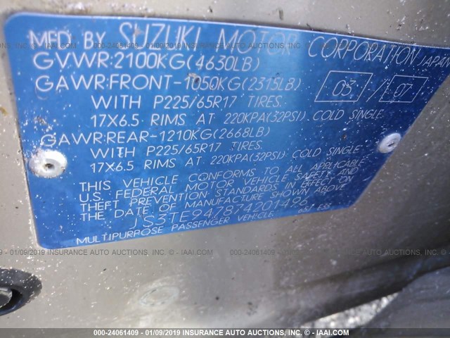 JS3TE947874201496 - 2007 SUZUKI GRAND VITARA LUXURY 金色 照片 9