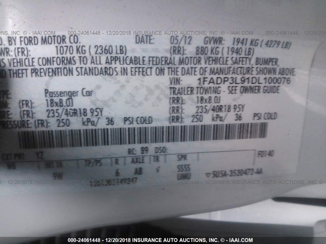 1FADP3L91DL100076 - 2013 FORD FOCUS ST 白色 照片 9