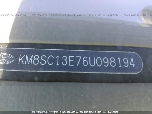 KM8SC13E76U098194 - 2006 HYUNDAI SANTA FE GLS/LIMITED WHITE photo 9