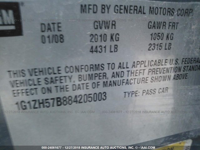 1G1ZH57B884205003 - 2008 CHEVROLET MALIBU 1LT 灰色 照片 9