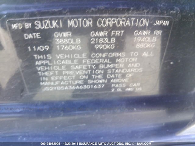 JS2YB5A36A6301637 - 2010 SUZUKI SX4 BLACK photo 9