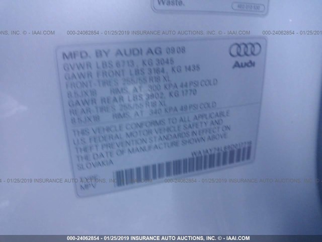 WA1AY74L69D017718 - 2009 AUDI Q7 3.6 QUATTRO SILVER photo 9