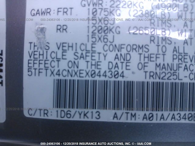 5TFTX4CNXEX044304 - 2014 TOYOTA TACOMA ACCESS CAB ვერცხლისფერი ფოტო 9