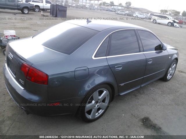 WAUEF78E38A112548 - 2008 AUDI A4 S-LINE 2.0T QUATTRO TURBO GRAY photo 4