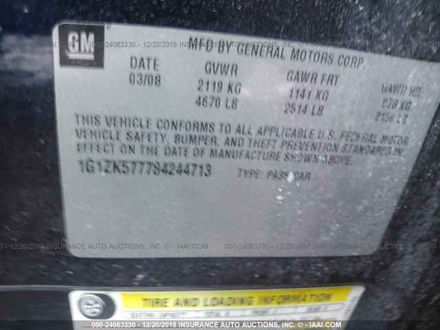 1G1ZK577784244713 - 2008 CHEVROLET MALIBU LTZ ლურჯი ფოტო 9