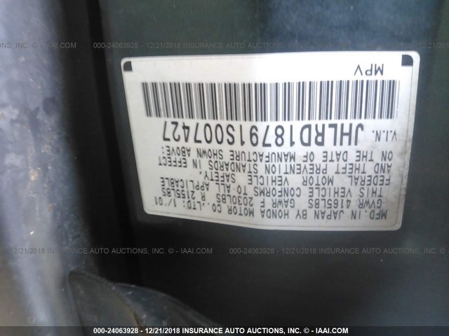 JHLRD18791S007427 - 2001 HONDA CR-V SE/LE GREEN photo 9