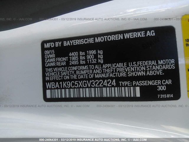 WBA1K9C5XGV322424 - 2016 BMW 228 I/SULEV WHITE photo 9