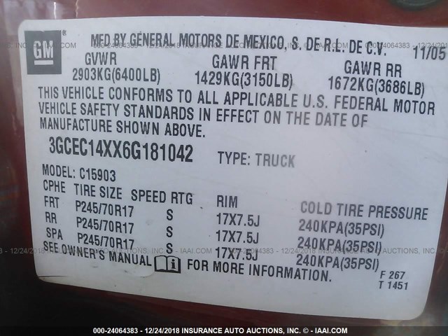 3GCEC14XX6G181042 - 2006 CHEVROLET SILVERADO C1500 RED photo 9