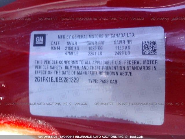 2G1FK1EJ0E9281329 - 2014 CHEVROLET CAMARO 2SS RED photo 9