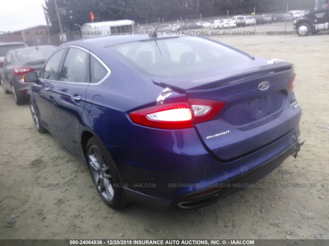 3FA6P0D99DR266062 - 2013 FORD FUSION TITANIUM BLUE photo 3