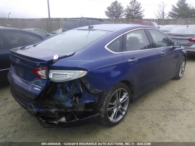 3FA6P0D99DR266062 - 2013 FORD FUSION TITANIUM BLUE photo 4