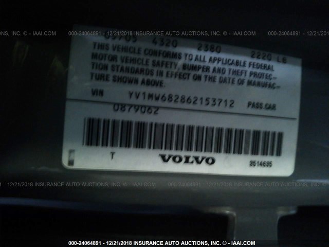 YV1MW682862153712 - 2006 VOLVO V50 T5 SILVER photo 9