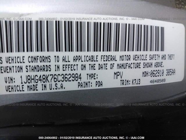 1J8HG48K76C362984 - 2006 JEEP COMMANDER Gümüş foto 9