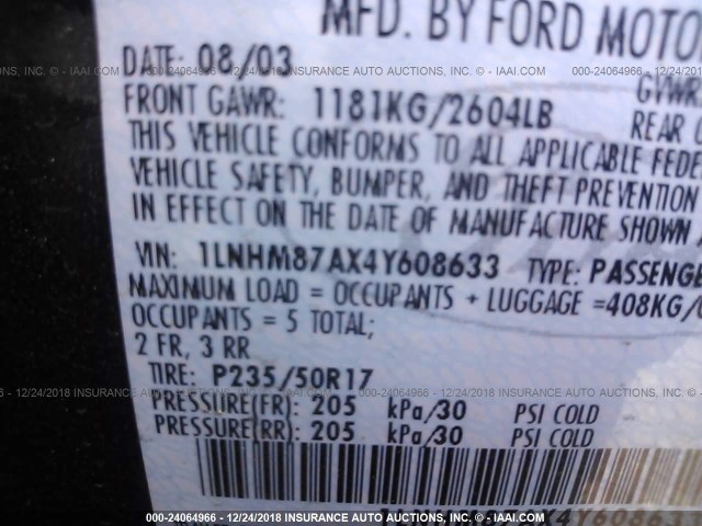 1LNHM87AX4Y608633 - 2004 LINCOLN LS BLUE photo 9