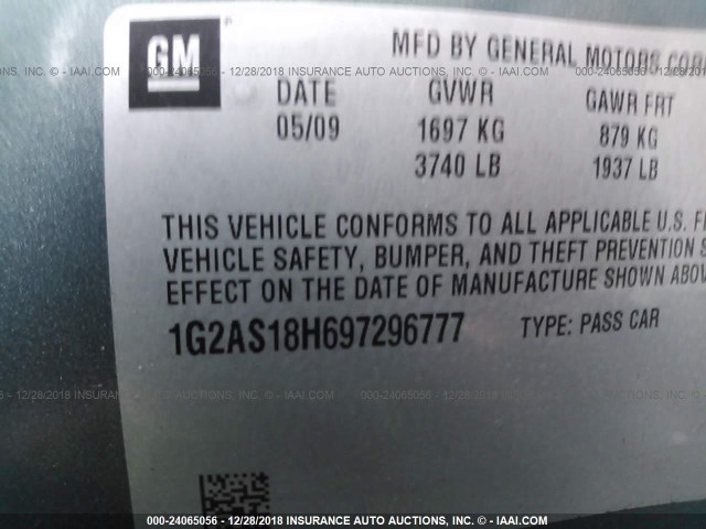 1G2AS18H697296777 - 2009 PONTIAC G5 TEAL photo 9