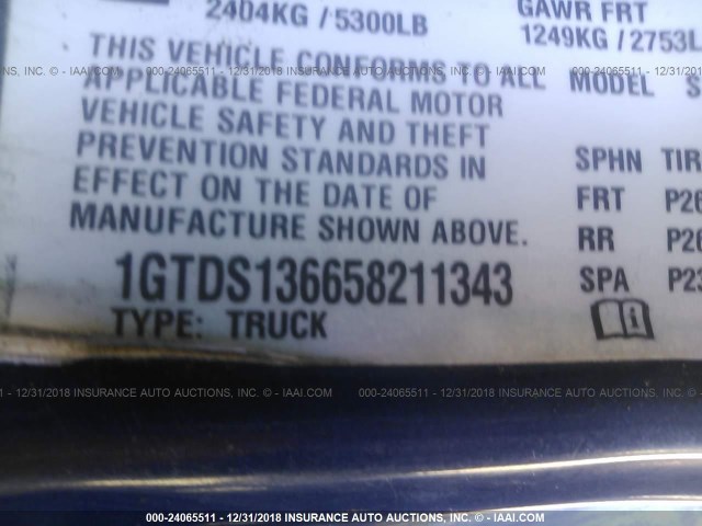 1GTDS136658211343 - 2005 GMC CANYON BLUE photo 9