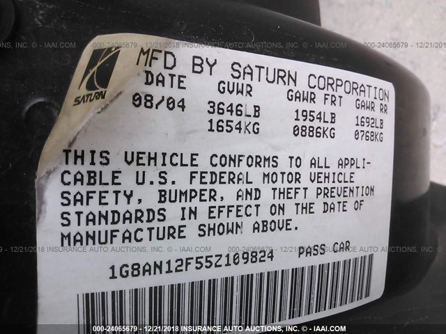 1G8AN12F55Z109824 - 2005 SATURN ION LEVEL 2 SILVER photo 9