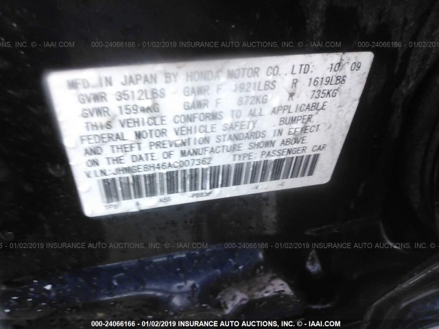 JHMGE8H46AC007362 - 2010 HONDA FIT SPORT PURPLE photo 9