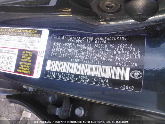 4T1BF1FK9GU563407 - 2016 TOYOTA CAMRY LE/XLE/SE/XSE BLUE photo 9