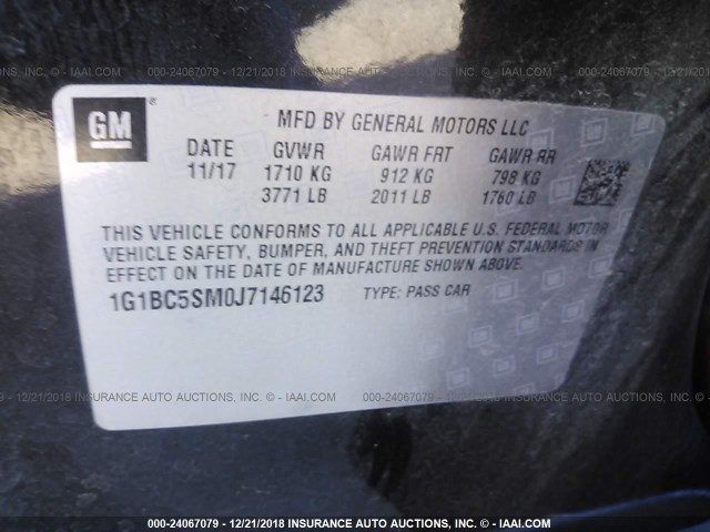 1G1BC5SM0J7146123 - 2018 CHEVROLET CRUZE LS BLACK photo 9