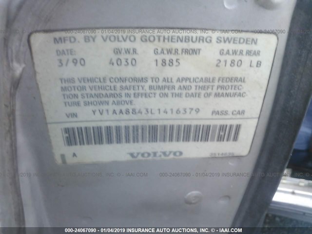 YV1AA8843L1416379 - 1990 VOLVO 240 DL SILVER photo 9