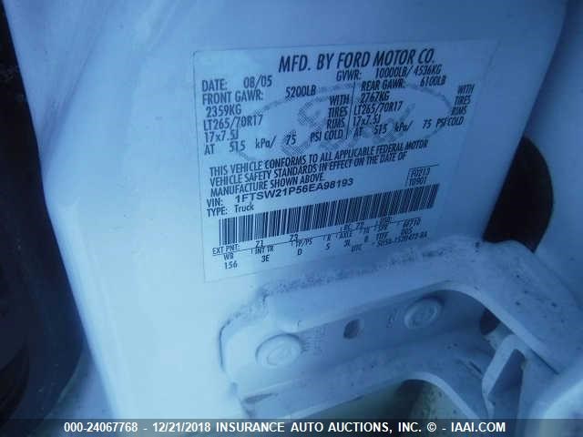 1FTSW21P56EA98193 - 2006 FORD F250 SUPER DUTY თეთრი ფოტო 9