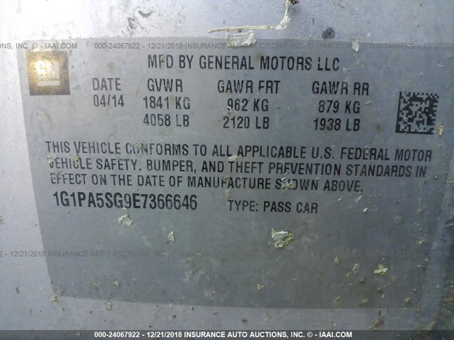 1G1PA5SG9E7366646 - 2014 CHEVROLET CRUZE LS SILVER photo 9