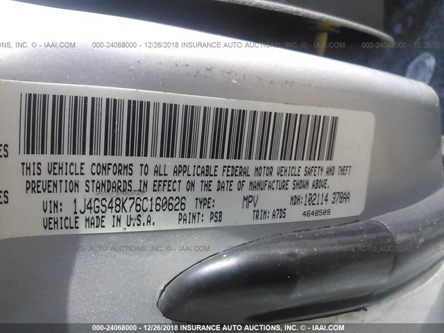 1J4GS48K76C160626 - 2006 JEEP GRAND CHEROKEE LAREDO/COLUMBIA/FREEDOM 银色 照片 9