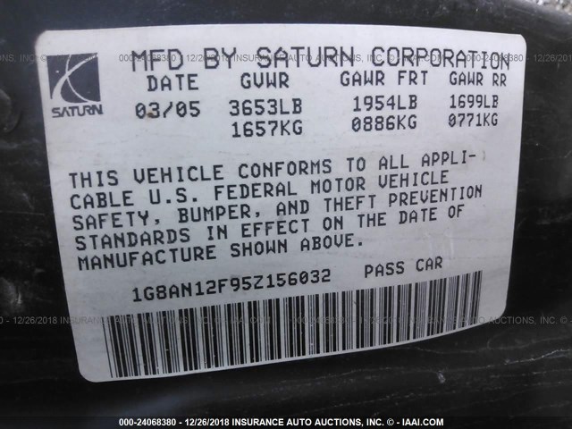 1G8AN12F95Z156032 - 2005 SATURN ION LEVEL 2 RED photo 9