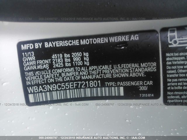 WBA3N9C55EF721801 - 2014 BMW 428 XI WHITE photo 9