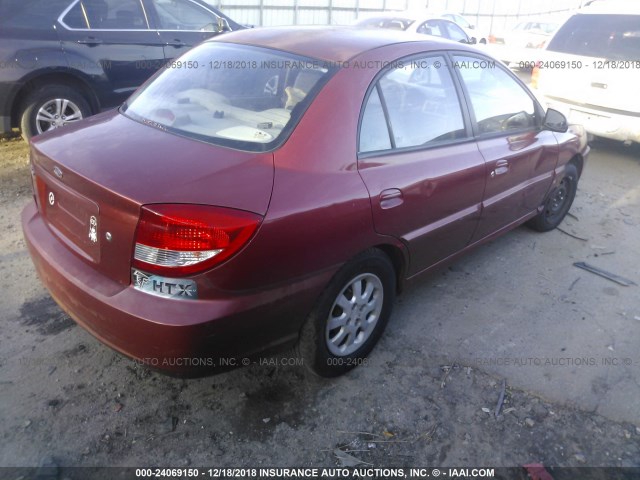 KNADC125136242432 - 2003 KIA RIO RED photo 4