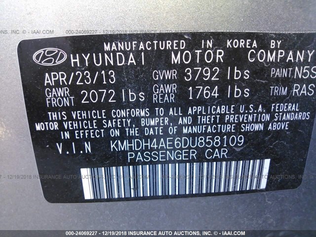 KMHDH4AE6DU858109 - 2013 HYUNDAI ELANTRA GLS/LIMITED SILVER photo 9