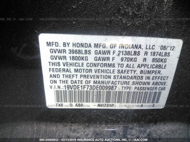 19VDE1F73DE009987 - 2013 ACURA ILX 20 TECH BLACK photo 9