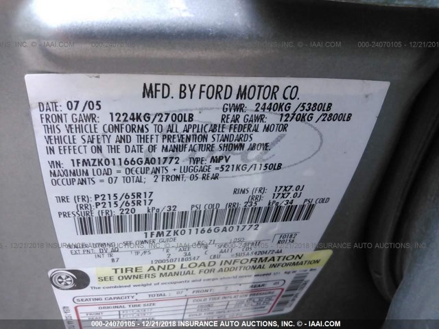 1FMZK01166GA01772 - 2006 FORD FREESTYLE SE GREEN photo 9