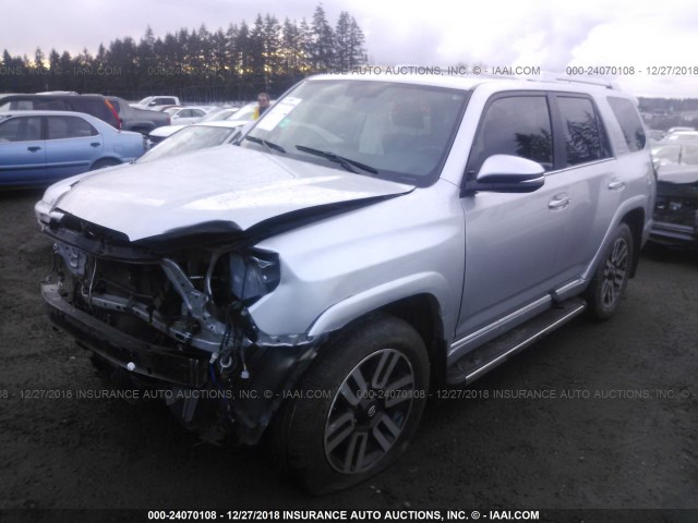 JTEBU5JR7G5291273 - 2016 TOYOTA 4RUNNER SR5 PREM/LTDL/TRAIL/TRD SILVER photo 2