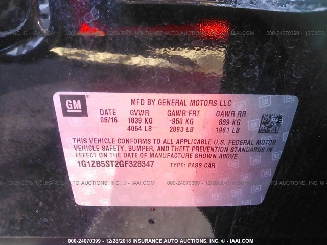 1G1ZB5ST2GF328347 - 2016 CHEVROLET MALIBU LS BLACK photo 9